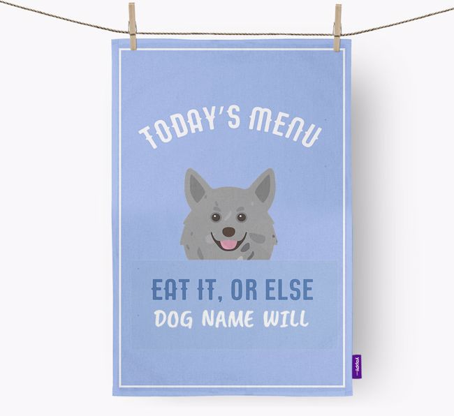 'Eat It, Or Else {dogsName} Will' - Personalized {breedFullName} Dish Towel